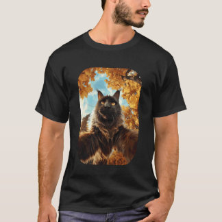 Schattige Maine Coon Kat Selfie Herfstbladeren Bos T-shirt