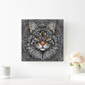 Schattige Maine Coon Kat Vierkante Klok (Huis)