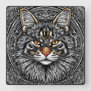 Schattige Maine Coon Kat Vierkante Klok