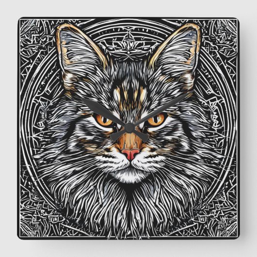Schattige Maine Coon Kat Vierkante Klok (Voorkant)