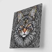 Schattige Maine Coon Kat Vierkante Klok (Hoek)