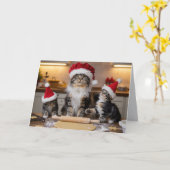 Schattige Maine Coon Kerst Koekjes Kaart (Gele Bloem)