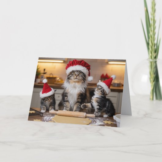 Schattige Maine Coon Kerst Koekjes Kaart (Voorkant)