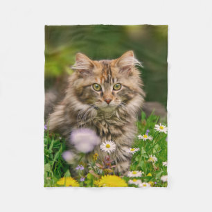 Schattige Maine Coon Kitten Cat in Flowers Fleece Deken