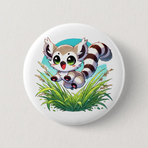 Schattige maki die door hoog gras springt ronde button 5,7 cm