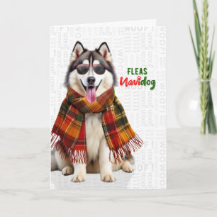 Schattige Malamute Hond Grappige Vlooien Navidog K Feestdagen Kaart