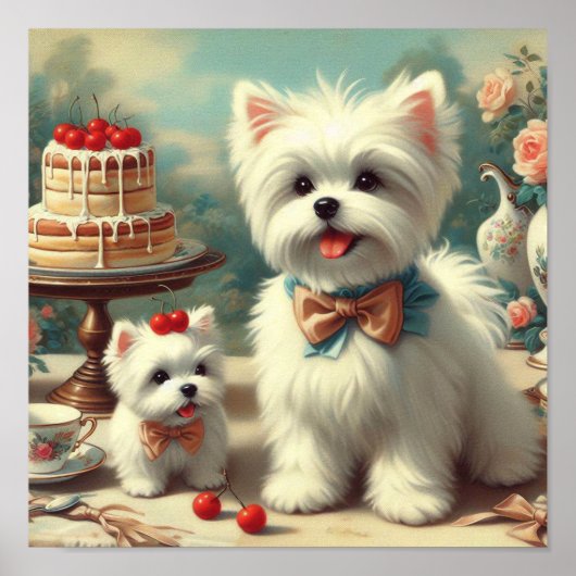 Schattige Maltees puppy schilderij Poster (Voorkant)