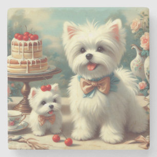 Schattige Maltees puppy schilderij Stenen Onderzetter