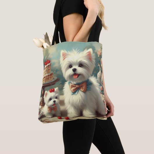 Schattige Maltees puppy schilderij Tote Bag (Dichtbij)
