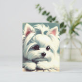  Schattige Maltees schilderij Briefkaart (Staand voorkant)