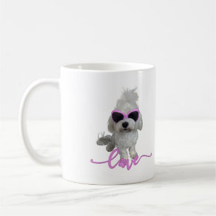 Schattige Maltese Dog Pink Glasses Love Paw Print Koffiemok