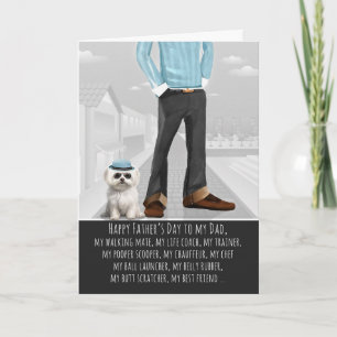 Schattige Maltese hond en papa grappige Vaderdag Feestdagen Kaart