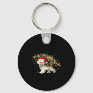 Schattige Maltese Hond In Een Kerstboom Voor Manne Sleutelhanger