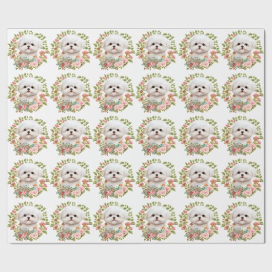 Schattige Maltese Pup in Bloei, Maltese Hond Liefh Cadeaupapier (Vlak)