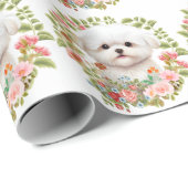 Schattige Maltese Pup in Bloei, Maltese Hond Liefh Cadeaupapier (Rol Hoek)