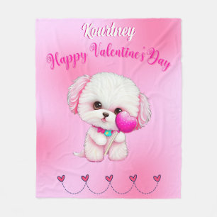 Schattige Maltese puppy Happy Valentine Dag Fleece Deken