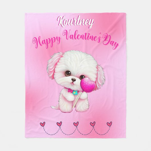 Schattige Maltese puppy Happy Valentine Dag Fleece Deken (Voorkant)