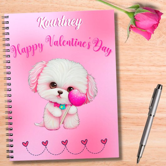 Schattige Maltese puppy Happy Valentine Dag Notitieboek