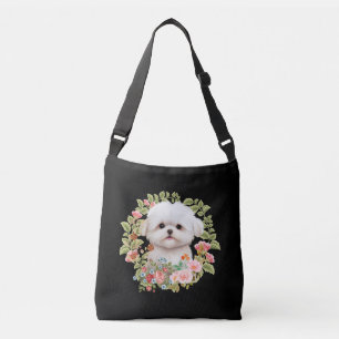 Schattige Maltese puppy in Bloom, Maltees Hondenli Crossbody Tas