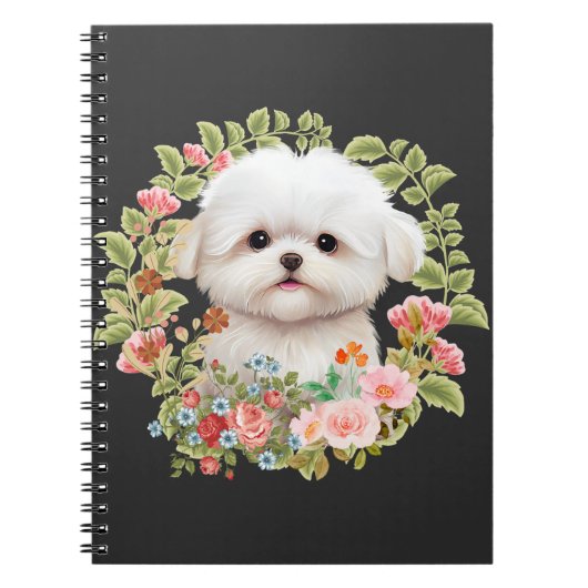 Schattige Maltese puppy in Bloom, Maltees Hondenli Notitieboek (Voorkant)