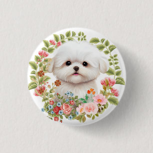 Schattige Maltese puppy in Bloom, Maltees Hondenli Ronde Button 3,2 Cm