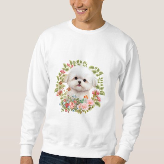 Schattige Maltese puppy in Bloom, Maltees Hondenli Trui (Voorkant)