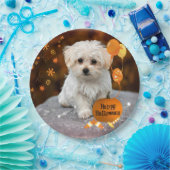 Schattige maltese puppy viert Halloween Papieren Bordje (Feest)