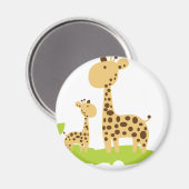 Schattige mam & Baby Giraffe Groen en Geel Magneet (Voorkant / Achterkant)