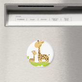 Schattige mam & Baby Giraffe Groen en Geel Magneet (Insitu (Vaatwasser))
