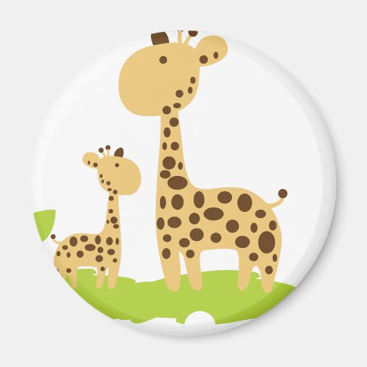 Schattige mam & Baby Giraffe Groen en Geel Magneet (Voorkant)