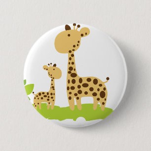 Schattige mam & Baby Giraffe Groen en Geel Ronde Button 5,7 Cm