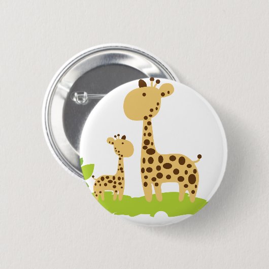 Schattige mam & Baby Giraffe Groen en Geel Ronde Button 5,7 Cm (Voorkant /achterkant)