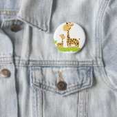 Schattige mam & Baby Giraffe Groen en Geel Ronde Button 5,7 Cm (In situ)