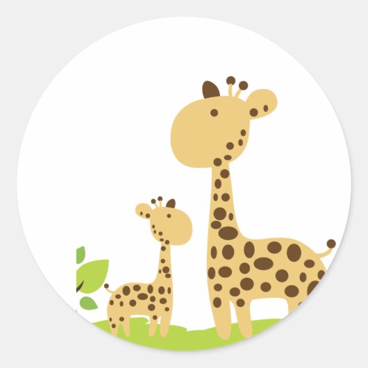 Schattige mam & Baby Giraffe Groen en Geel Ronde Sticker (Voorkant)