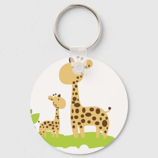 Schattige mam & Baby Giraffe Groen en Geel Sleutelhanger (Voorkant)