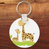 Schattige mam & Baby Giraffe Groen en Geel Sleutelhanger (Voorkant)