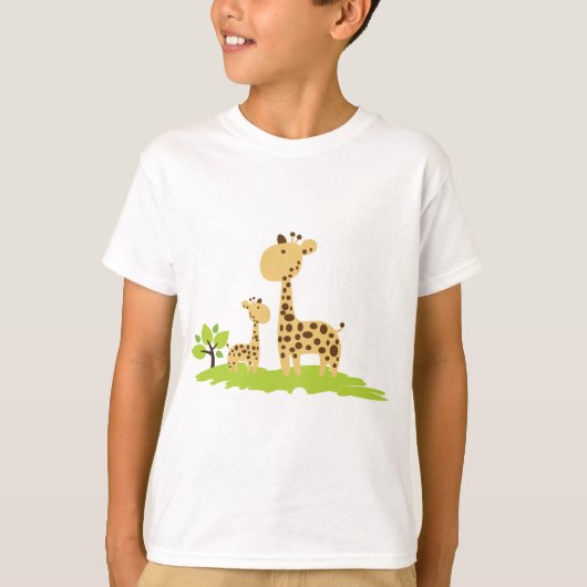 Schattige mam & Baby Giraffe Groen en Geel T-shirt (Voorkant)