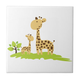 Schattige mam & Baby Giraffe Groen en Geel Tegeltje