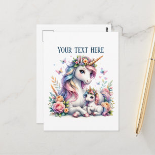 Schattige mama baby eenhoorn voeg tekst toe briefkaart