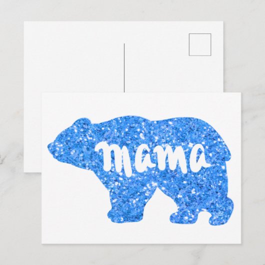Schattige Mama beer blauw sprankelend ontwerp voor Briefkaart (Voorkant / Achterkant)
