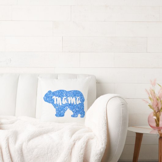 Schattige Mama beer blauw sprankelend ontwerp voor Kussen (Bank)