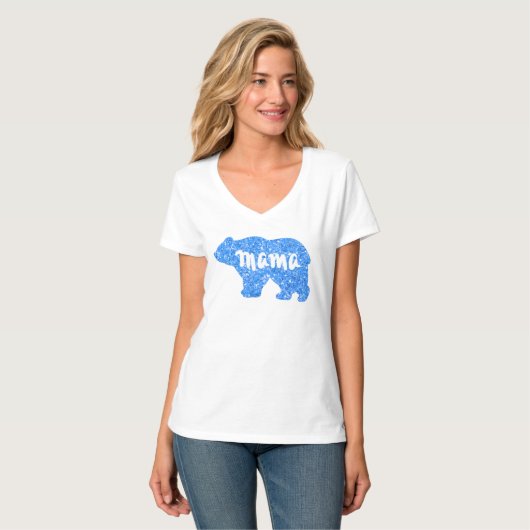 Schattige Mama beer blauw sprankelend ontwerp voor T-shirt (Voorkant volledig)