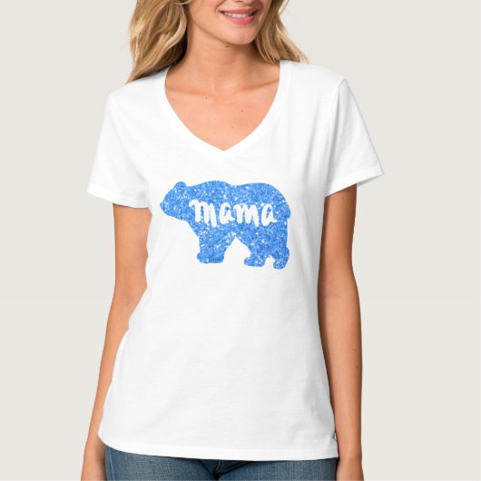 Schattige Mama beer blauw sprankelend ontwerp voor T-shirt (Voorkant)
