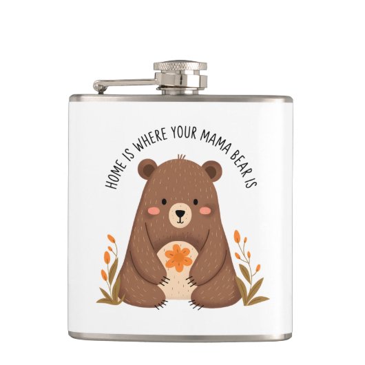 Schattige mama Beer met bloemen Heupfles (Voorkant)