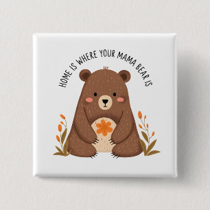 Schattige mama Beer met bloemen Vierkante Button 5,1 Cm