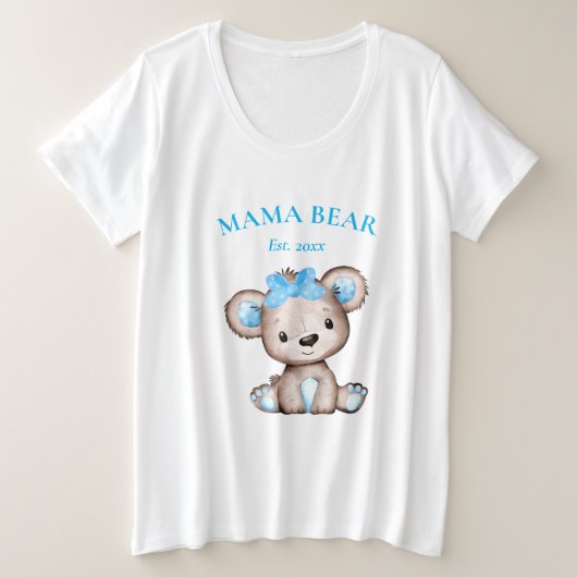Schattige Mama Beer Vastgesteld Datum Baby shower Grote Maat T-shirt (Design voorkant)