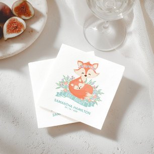 Schattige mama en baby vos bos jongen baby shower servet