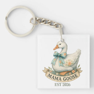 Schattige Mama Gans Vintage Boerderij Dier Moeder Sleutelhanger