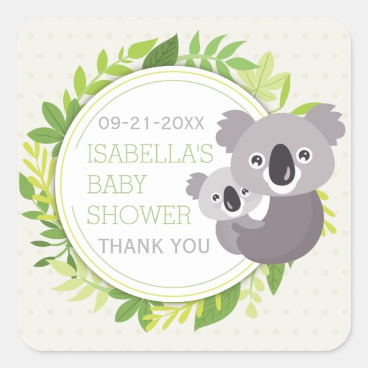 Schattige Mama Koala & Baby Koala Baby shower Vierkante Sticker (Voorkant)