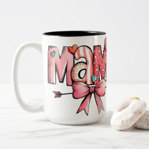 Schattige mama met harten & strik   Trendy moeders Tweekleurige Koffiemok